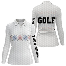 Load image into Gallery viewer, Pink Blue Argyle Pattern Golf Polo Shirts Custom Cool White Golf Shirts For Women Golf Gifts LDT0950