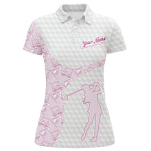 Load image into Gallery viewer, Pink White Golf Seamless Pattern Custom Name Golf Polos Personalized Golf Shirts For Womens LDT1318