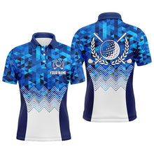 Load image into Gallery viewer, Mens Blue Geometric Golf Polo Shirts Custom Triangle Pattern Golf Shirts For Men, Cool Golf Gifts LDT0187