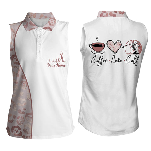 Pink Leopard Heartbeat Women Sleevelesss Golf Polo Shirts Coffee Love Golf Custom Golf Tops For Ladies LDT0237