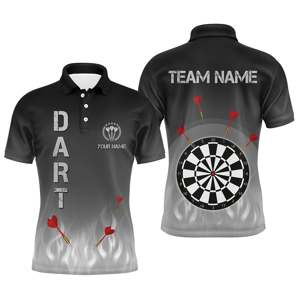 Gradient Black Grey Fire Flame Darts Mens Polo Shirts Custom Cool Darts Jersey For Men LDT1078