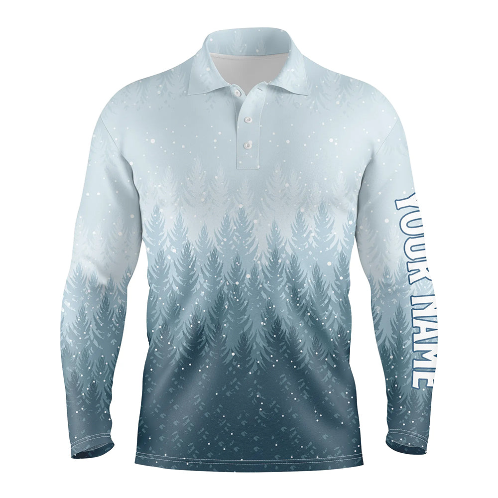 Winter Night Forest Christmas Mens Golf Polo Shirts Snow Blue Golf Shirts For Men Golfing Gifts LDT0660