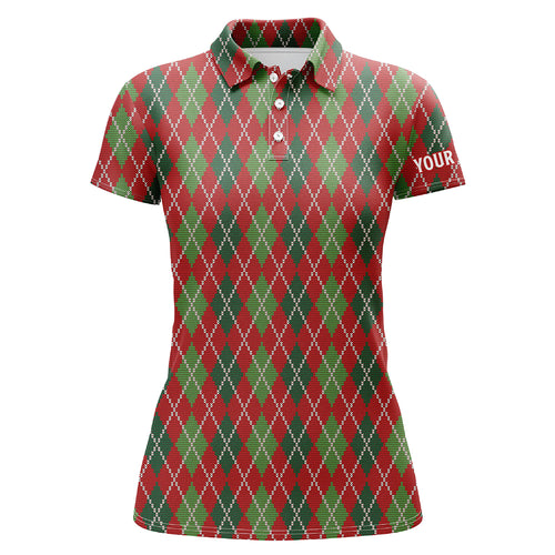 Christmas Argyle Knitted Womens Golf Polo Shirt Red Green All Over Print Golf Shirt For Women LDT0662