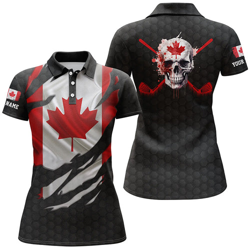 3D Canadian Flag Patriotic Ripped Golf Polo Shirts Skull Golf Shirts For Women Golf Gifts LDT0492