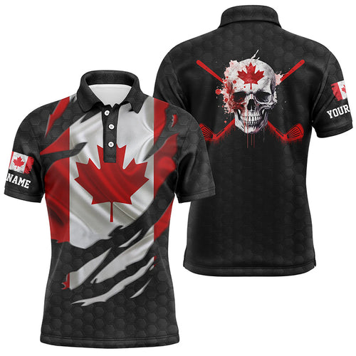 3D Canadian Flag Patriotic Ripped Mens Golf Polo Shirts Skull Golf Shirts For Men Golf Gifts LDT0492