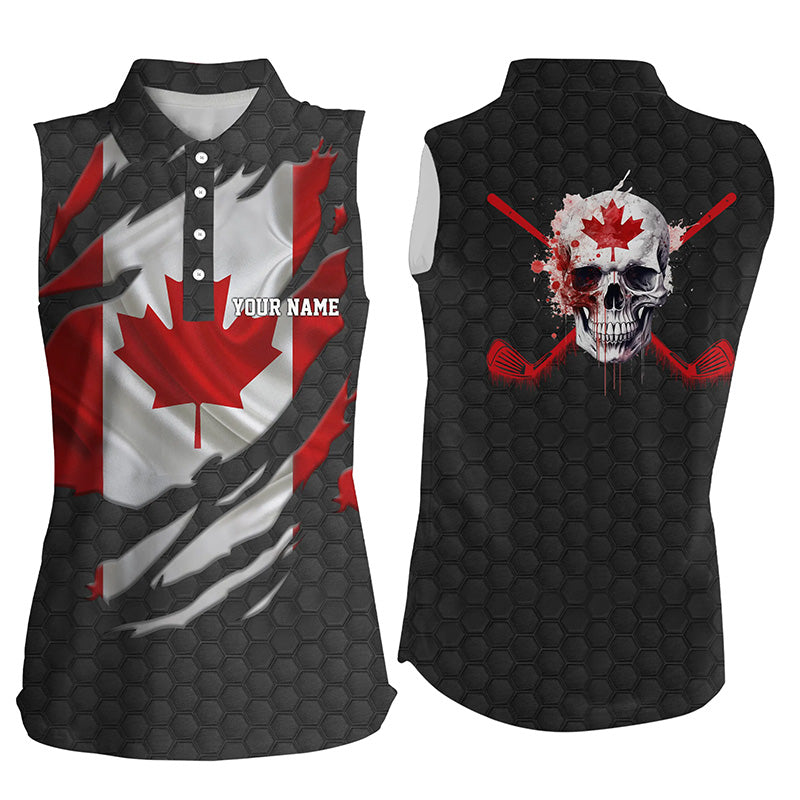 3D Canadian Flag Patriotic Ripped Womens Sleeveless Polo Shirt Skull Golf Shirts For Women Golf Gifts LDT0492