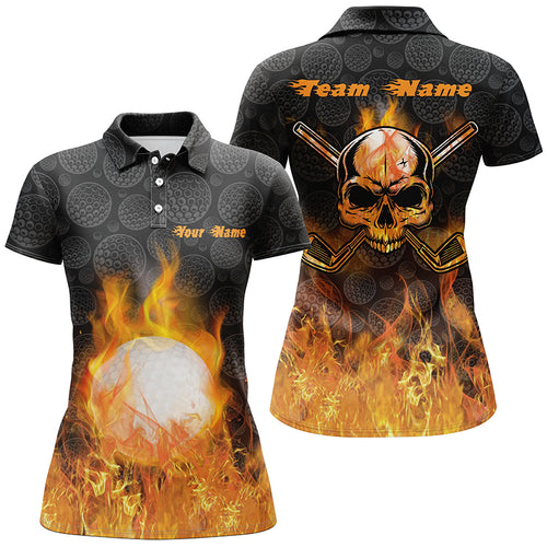 Fire Flame Golf Ball Polo Shirts Custom Orange Skull Golf Shirts For Women Best Golf Gifts LDT0906