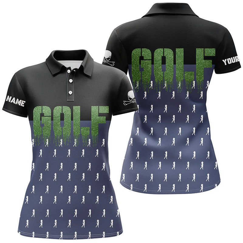Black And Navy Womens Golf Polo Shirts, Custom Funny Golf Shirt For Ladies, Skull Golfing Gifts LDT0136