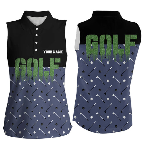 Black And Navy Womens Sleeveless Golf Polo Shirts Custom Funny Golf Shirt For Ladies Skull Golf Gifts LDT0142
