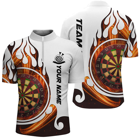 Fire Flame Dartboard Mens Darts Quarter Zip Shirt Custom Dart Shirts For Men Dart Jerseys LDT1348