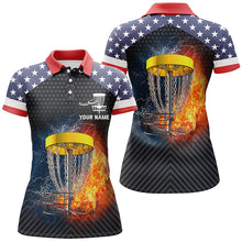Load image into Gallery viewer, Fire And Water Disc Golf Womens Polo Shirts American Flag Disc Golf Tops For Women Golf Gifts LDT0159