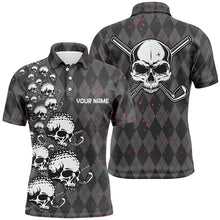 Load image into Gallery viewer, Elegant Argyle Pattern And Skull Mens Golf Polo Shirts, Black Skull Golf Shirts For Men LDT0196