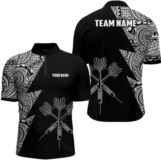 Lightning Tribal Black White Personalized Darts Quarter-Zip Shirts Darts Jersey For Men LDT0820