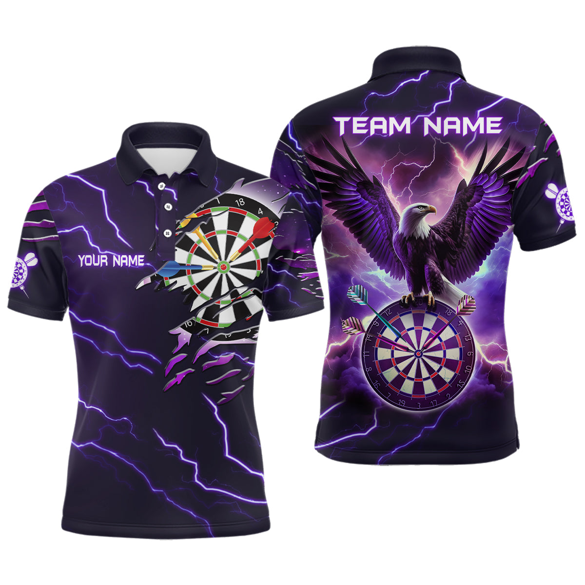 Purple Thunder Lightning Eagle Darts Polo Shirt Custom Darts Shirt For Men Dart Jerseys LDT1453