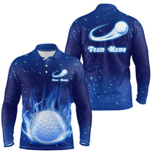 Load image into Gallery viewer, Blue Fire Flame Golf Ball Mens Polo Shirt Custom Golf Tops For Men Personalized Golf Gifts LDT1064