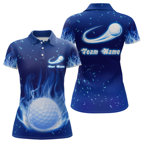 Blue Fire Flame Golf Ball Womens Polo Shirt Custom Golf Tops For Women Personalized Golf Gift LDT1064
