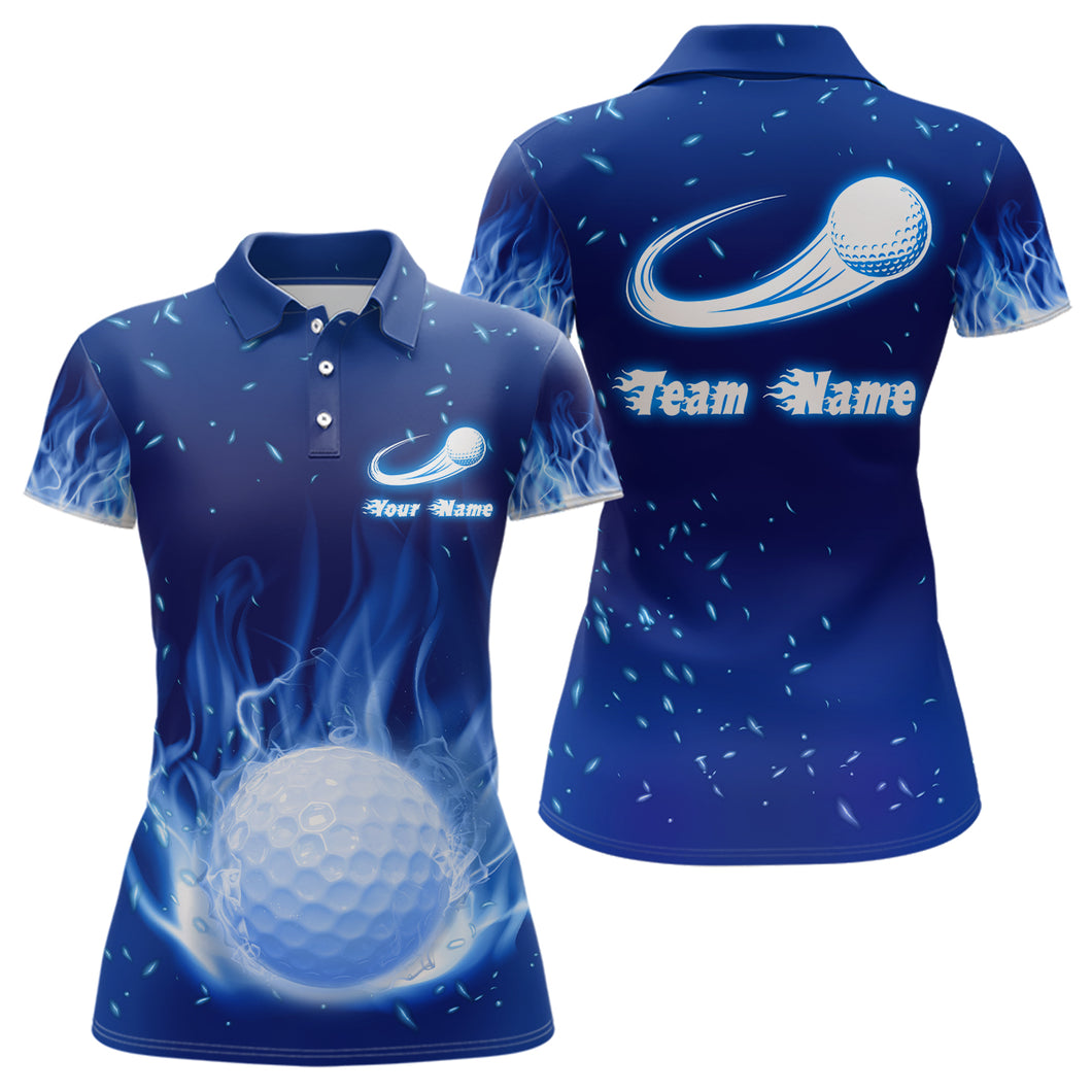 Blue Fire Flame Golf Ball Womens Polo Shirt Custom Golf Tops For Women Personalized Golf Gift LDT1064