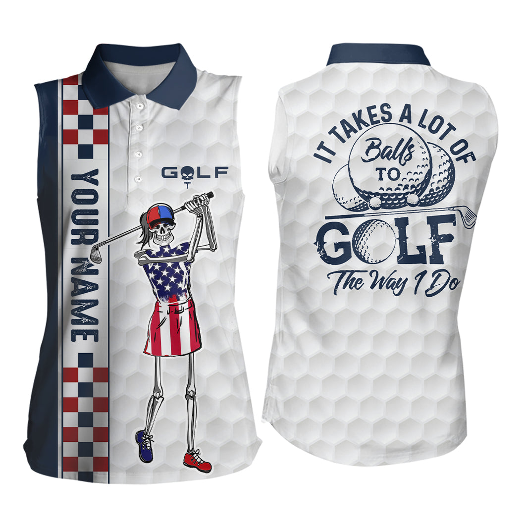 Customized Skull Golf Sleeveless Polo Shirt Checkerboard Funny Golf Shirts For Women Crazy Golf Gifts LDT0296