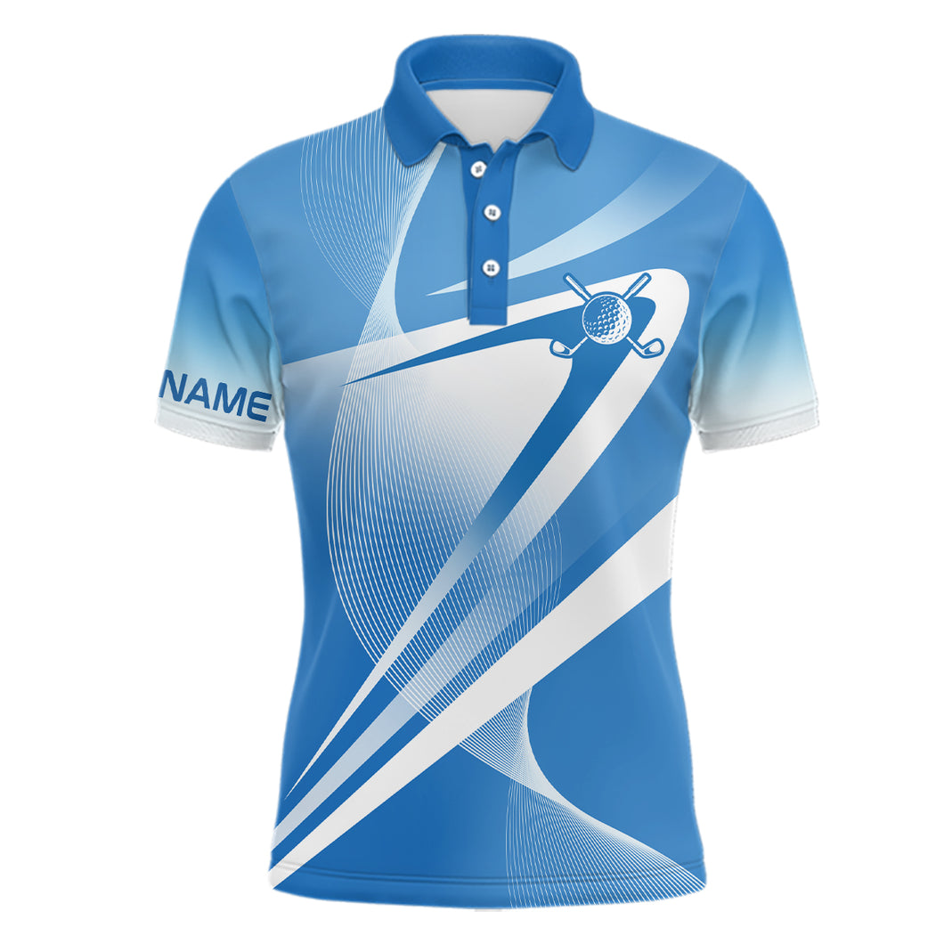 White Blue Custom Name Mens Golf Polo Shirts Personalized Golf Shirts For Men Golfing Gifts LDT1320