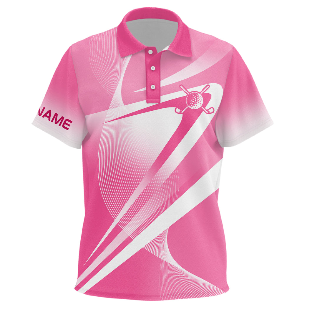 Pink White Custom Name Kids Golf Polo Shirts Personalized Golf Shirts For Kid Golf Gifts LDT1321