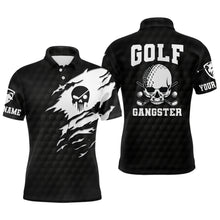 Load image into Gallery viewer, Golf Gangster Skull Mens Polo Shirt Custom Black White Golf Pattern Scary Golf Shirts For Men LDT0373