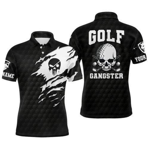 Golf Gangster Skull Mens Polo Shirt Custom Black White Golf Pattern Scary Golf Shirts For Men LDT0373