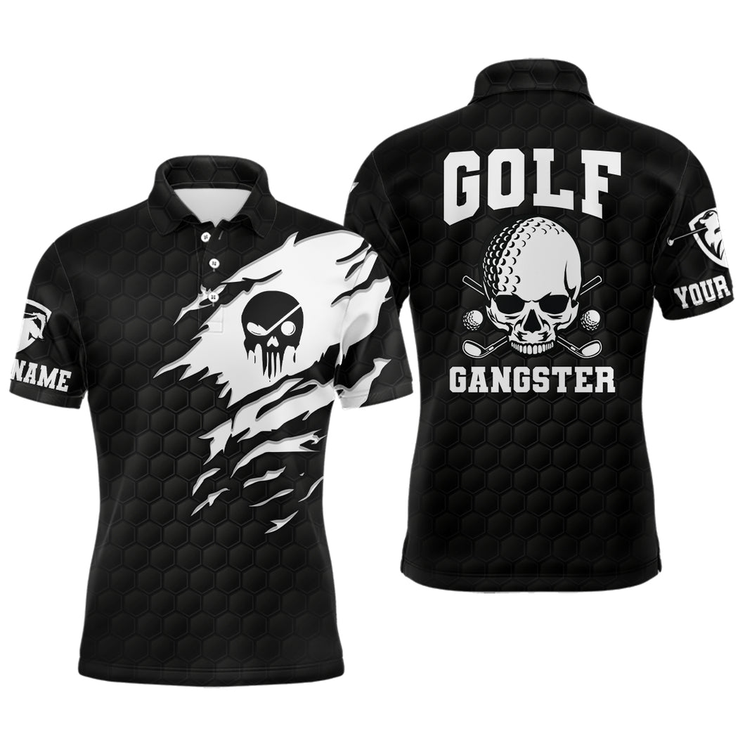 Golf Gangster Skull Mens Polo Shirt Custom Black White Golf Pattern Scary Golf Shirts For Men LDT0373