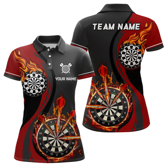 Red Fire Flame Womens Darts Polo Shirt Custom Dart Shirts For Women Dart Jerseys LDT1475