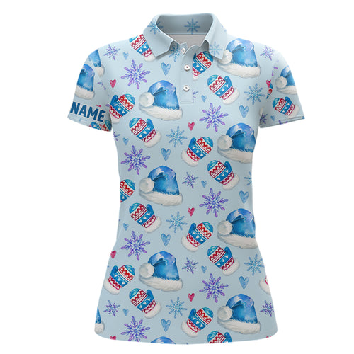 Watercolor Blue Christmas Golf Polo Shirt Personalized Funny Golf Shirts For Women Golf Gifts LDT0925