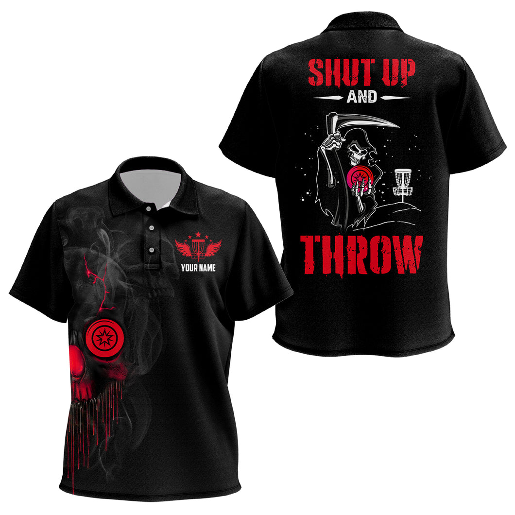 Custom Shut Up And Throw Smoky Skull Red Disc Golf Kids Polo Shirts Scary Golf Gifts For Kid LDT0452