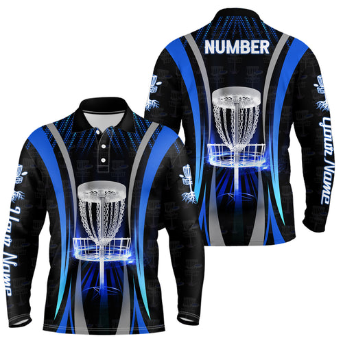 Blue Mens Cool Disc Golf Polo Shirt Custom Name And Number Disc Golf Shirts For Men, Golf Gifts LDT0210