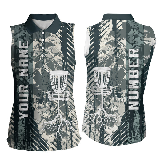 Personalized Wild Grunge Disc Golf Womens Sleeveless Polo Shirt Disc Golf Shirts For Women Golf Gifts LDT0515