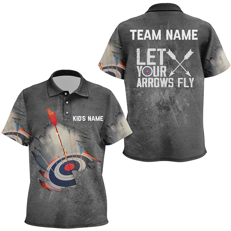 Personalized Let Your Arrows Fly Archery Polo Shirts For Kids Flaming Arrow 3D Target Archery Shirts VHM0656