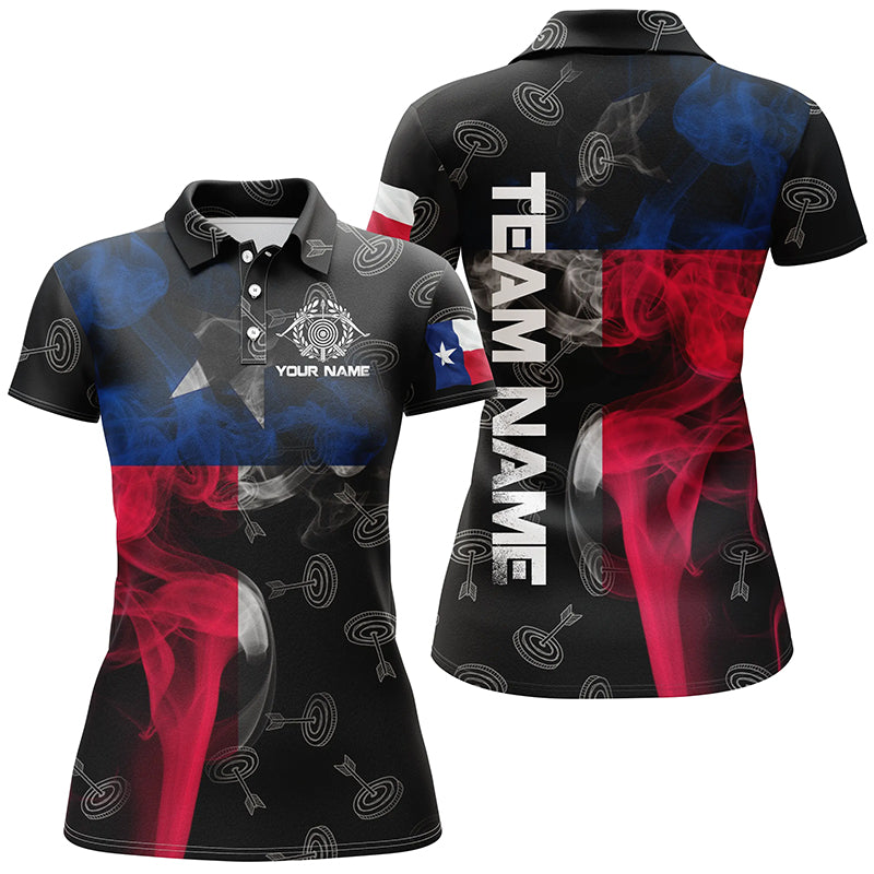 Personalized Vintage Smoke Texas Flag Archery Polo Shirts For Women, Archery Target Pattern Jerseys VHM0793
