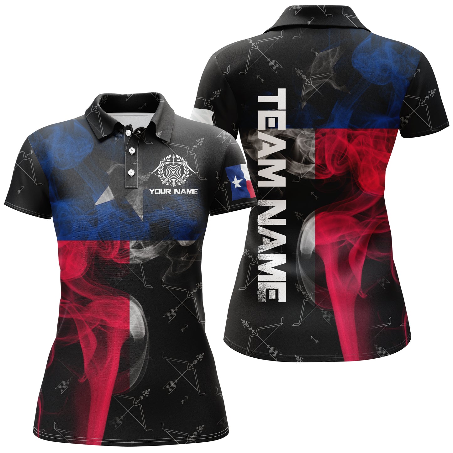 Personalized Vintage Smoke Texas Flag Archery Polo Shirts For Women, Archery Bows Pattern Jerseys VHM0796