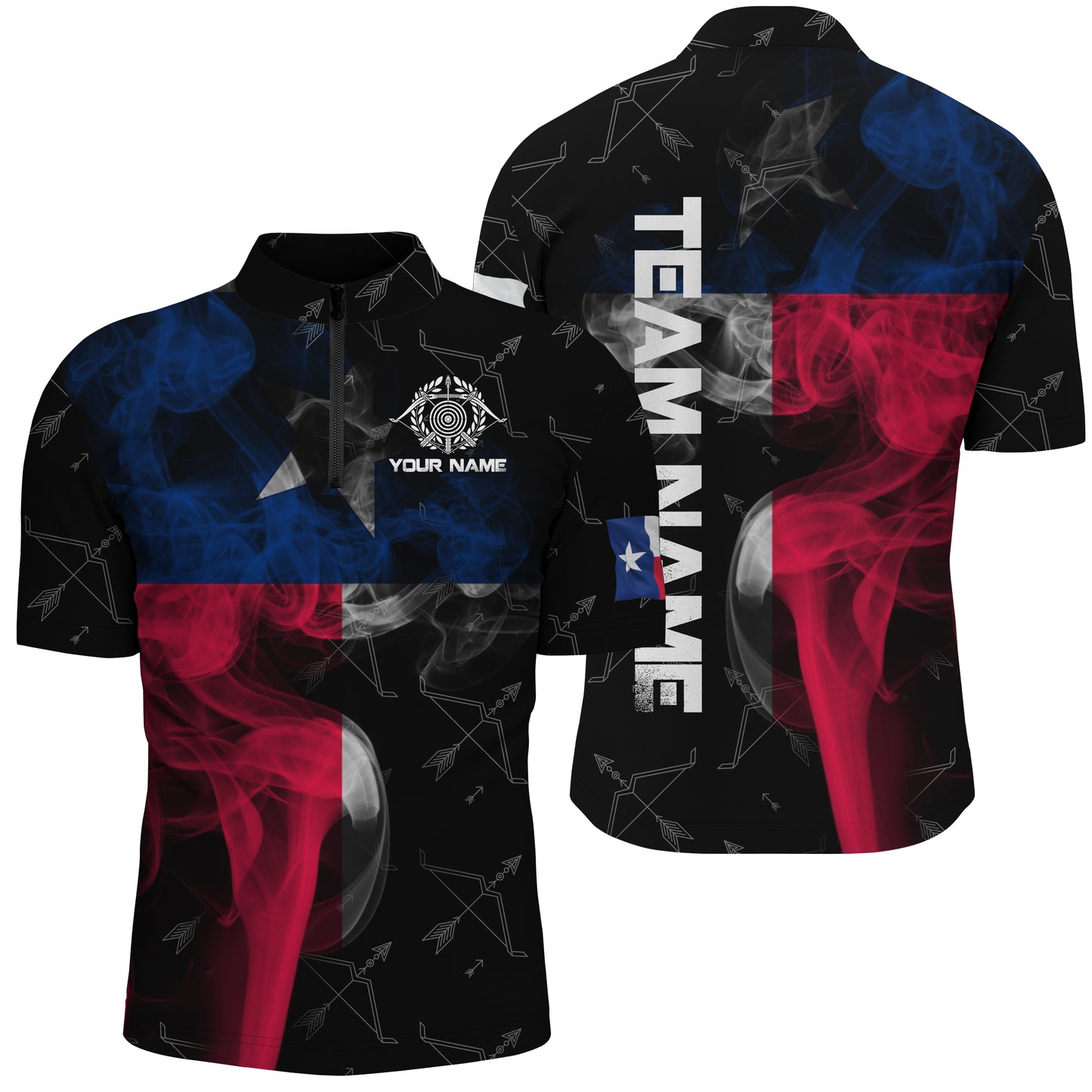 Personalized Vintage Smoke Texas Flag Archery Quarter-Zip Shirts For Men Custom Bow Archery Jerseys VHM0796