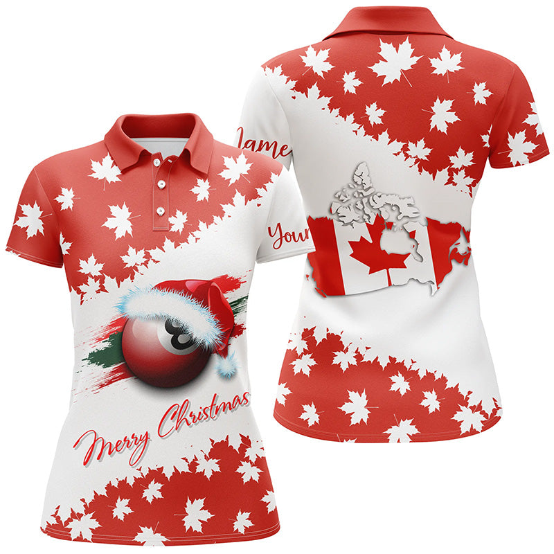 Personalized Merry Christmas 8 Ball Pool Canadian Flag Billiard Polo Shirts For Women, Billiard Gifts VHM0666