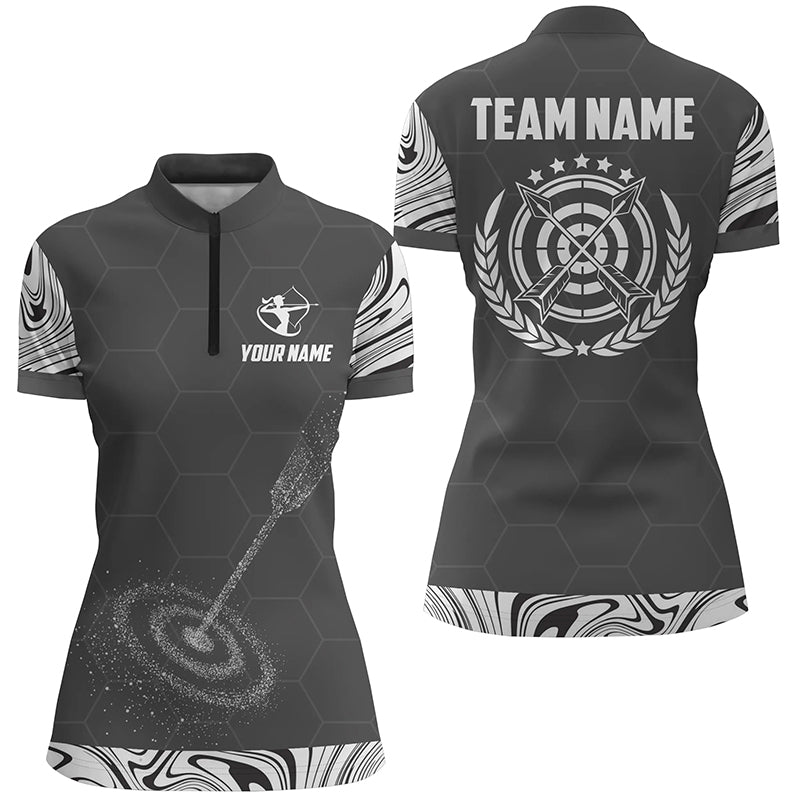 Personalized Black White 3D Target Archery Quarter-Zip Shirts For Women, Idea Gifts For Team Archery VHM0710