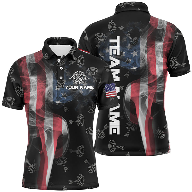 Personalized Vintage Smoke US Flag Archery Polo Shirts For Men, Archery Targets Pattern Jerseys VHM0566