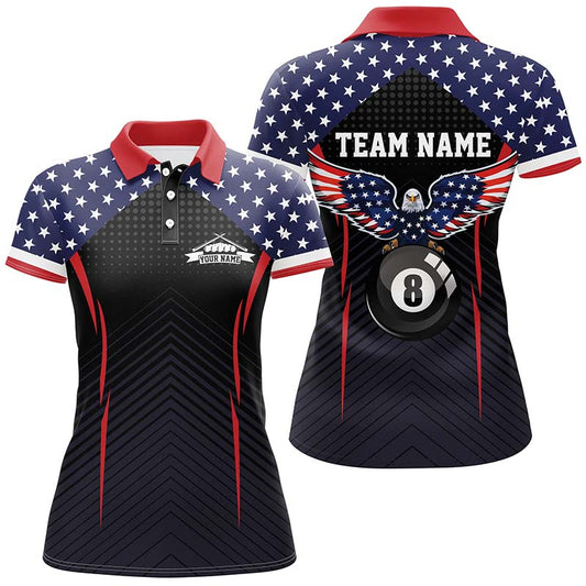 Personalized Billiard US Flag Eagle 8 Ball Billiards 3D Polo Shirts For Women, Billiards Jerseys VHM0441