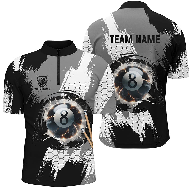Personalized Black Grey Lightning 8 Ball Billiards 3D Shirts For Men 8 Ball Pool Team Jerseys VHM1175