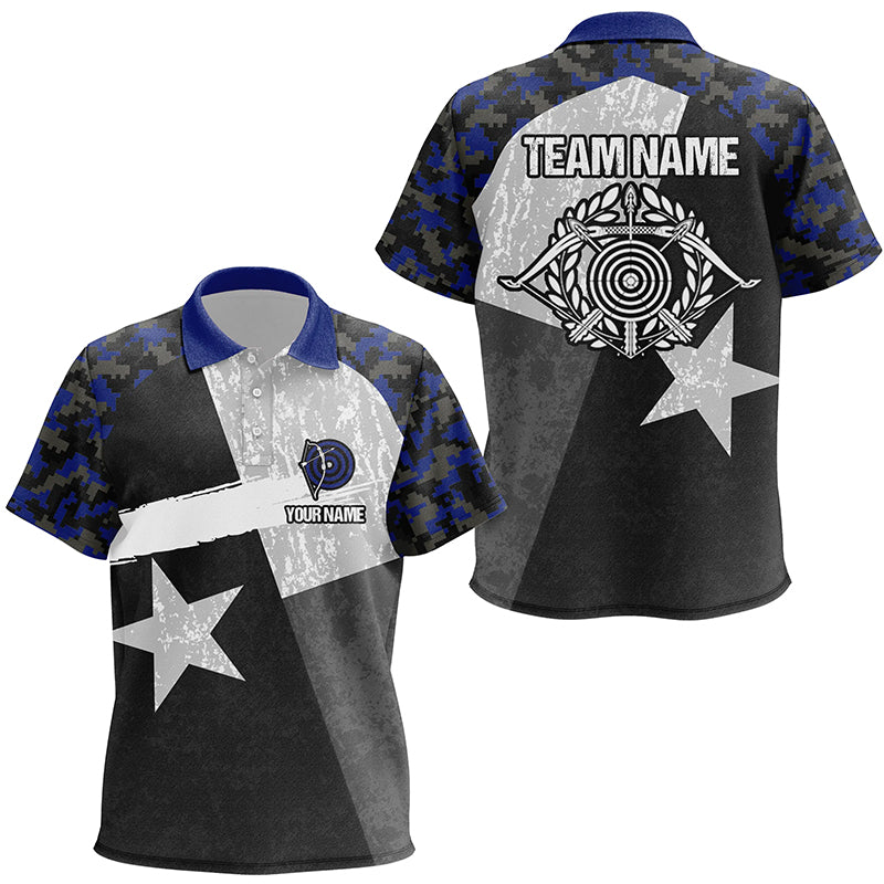 Personalized Blue Retro Texas Flag Archery Polo Shirts For Kids, Custom 3D Targets Archery Jerseys VHM0692
