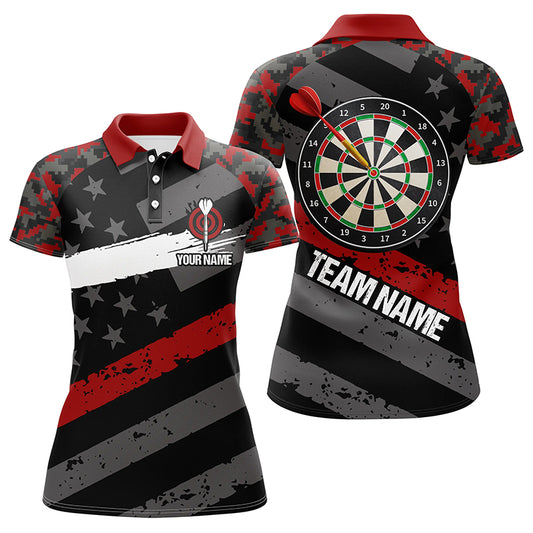 Personalized Red Camo American Flag Darts Polo Shirts Custom Patriotic Dart Jerseys For Women VHM1113