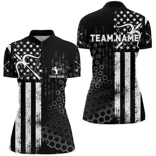 Personalized BW American Flag Archery Quarter-Zip Shirts For Women, Bows And Arrows Archery Shirts VHM0716