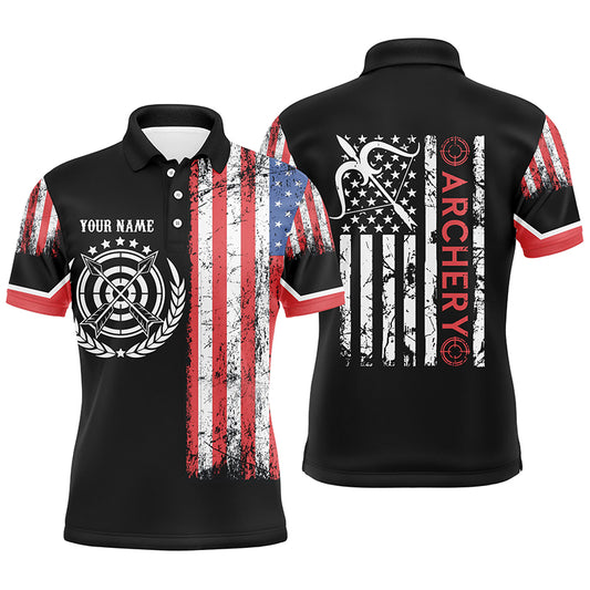 Personalized Vintage American Flag Target Archery Polo Shirts For Men, Custom Bows Archery Jerseys VHM0734