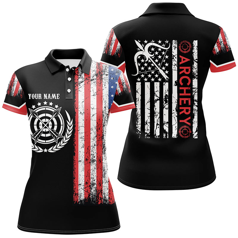 Personalized Vintage American Flag Target Archery Polo Shirts For Women, Custom Bows Archery Jerseys VHM0734