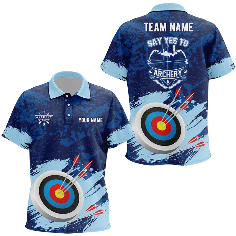 Personalized Say Yes To Archery Blue Painted 3D Polo Shirts For Kids, Custom Target Archery Jerseys VHM0584