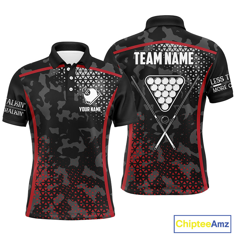 Personalized Red Black 8 Ball Pool Polo Shirts For Men, Custom Pool Billiard Balls Team Jerseys VHM0768