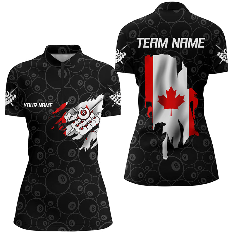 Personalized Canadian Flag 8 Ball Pool Billiards Quarter-Zip Shirts For Women, Billiard Team Shirts VHM0617