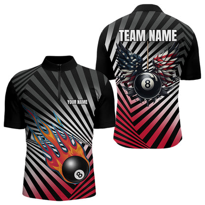 Personalized Fire 8 Ball Pool Billiard Shirts For Men, US Flag 8 Ball Pool Swing Billiard Jerseys VHM1203